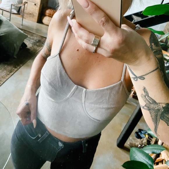 GREY VELVET BUSTIER/ BRALETTE STYLE TANK TOP - Picture 2 of 6